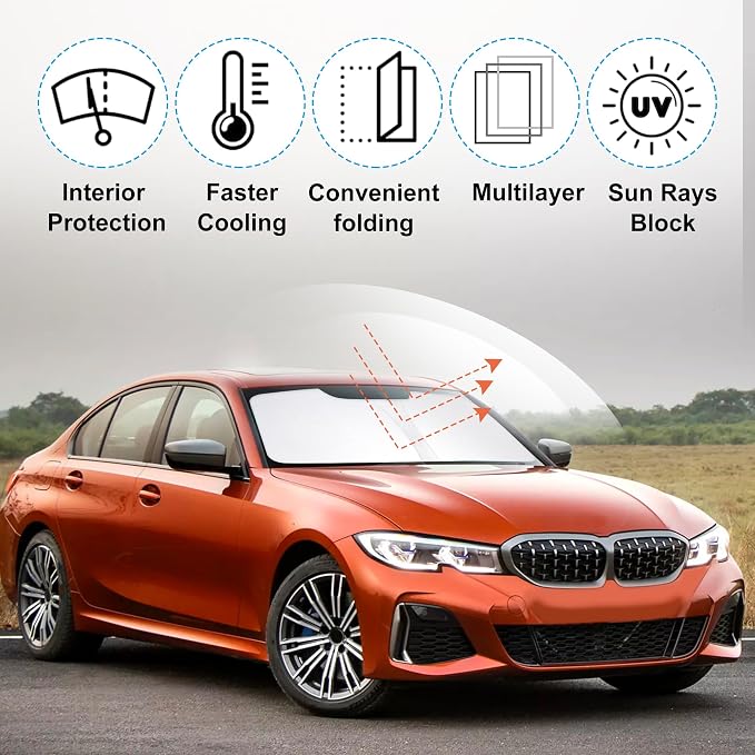 Front Windshield Sun Shade Foldable Car Front Window Sun Shade Windshield Shade Custom Fit for 2013-2018 BMW F30/F31/F80/M3 Block UV Rays Accessories Heat Keep Cooler - Image 3