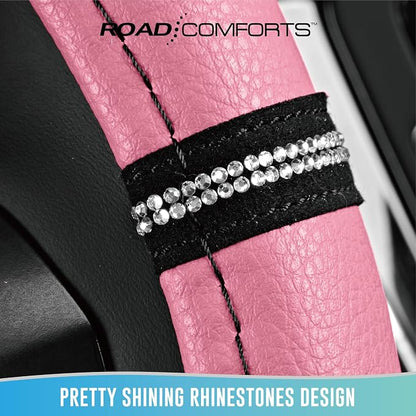 Road Comforts Leopard Steering Wheel Cover for Women, Cute Anti-Slip Microfiber Leather, Universal Fit 14.5-15 Inch Round Steering Wheel - Pink - Image 5
