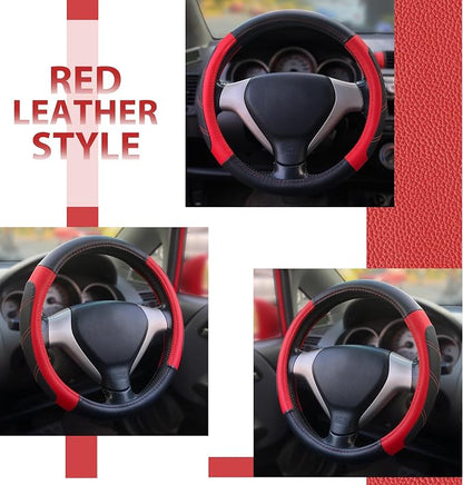 Elantrip Leather Steering Wheel Cover 14 1/2 to 15 inch Universal Padded Soft Grip Breathable for Car Truck SUV Jeep Anti Slip Black and Red - Image 4