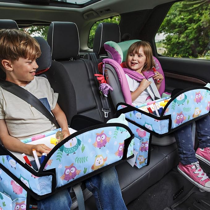 Car Seat Tray,Toddler Road Trip Essentials With Drawing Kit | Road Trip Essentials Accessories Lap Tray with iPad Holder Stand & Dry Erase Board as Travel Gifts for Kid,Baby Blue - Image 2