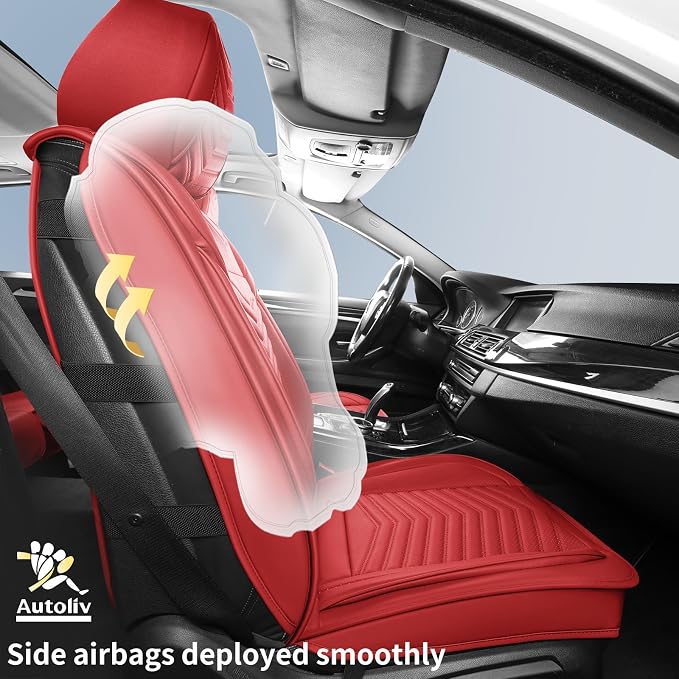 HChengkikz Car Seat Cover, Waterproof Faux Leather (Red) | Easy Maintenance, Airbag Compatible, Universal Fit For Most SUVs Trucks Pick-ups Sedans - Image 4