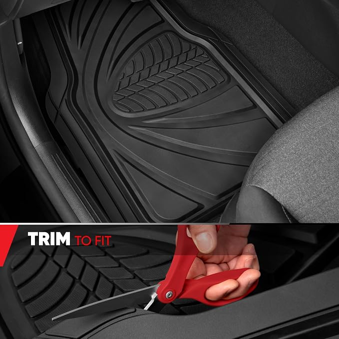 Motor Trend FlexTough Guard All-Weather Floor Mats for Cars – Black Waterproof Rubber Floor Mats, Universal Trim-to-Fit Automotive Accessories for Cars, Trucks & SUV - Image 3