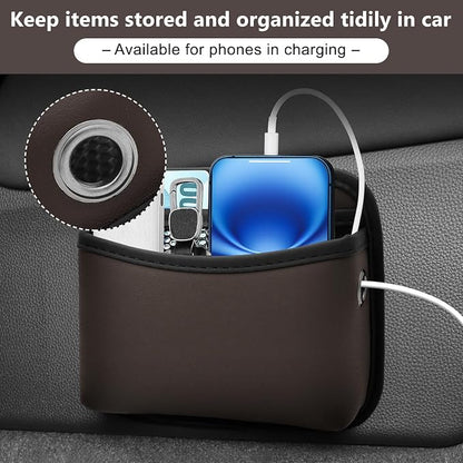 Car Seat Side Storage Pocket, Small Car Seat Organizers PU Leather Car Console Organizer Pocket Multifunctional Console Side Organizer Bag for Phone, Keys, Sunglass, Wallet (1Pack, Brown) - Image 6