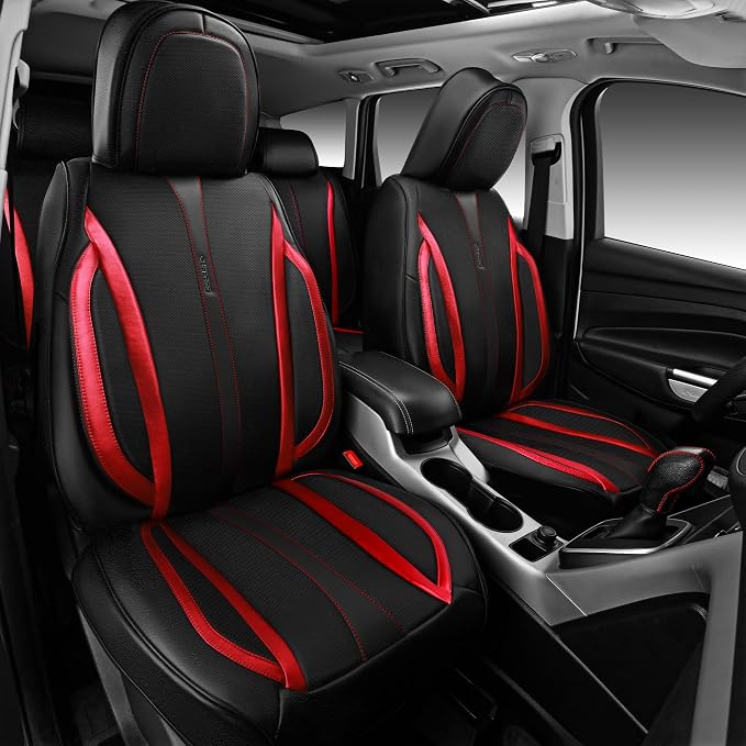 CAR PASS Nappa Leather Car Seat Covers, Durable Waterproof Luxury Universal Seat Covers for SUV Pick-up Truck Sedan, Anti-Slip Driver 5 Seat Covers Full Set with Backrest, Black Metallic Red - Image 8