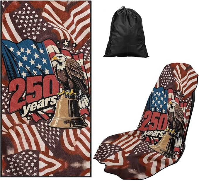 250 Years Car Towel Seat Cover 1 Piece Patriotic Car Seat Cover Protector Breathable Soft Auto Accessories with Storage Bag for Cars SUV Trucks by Aplkyhs