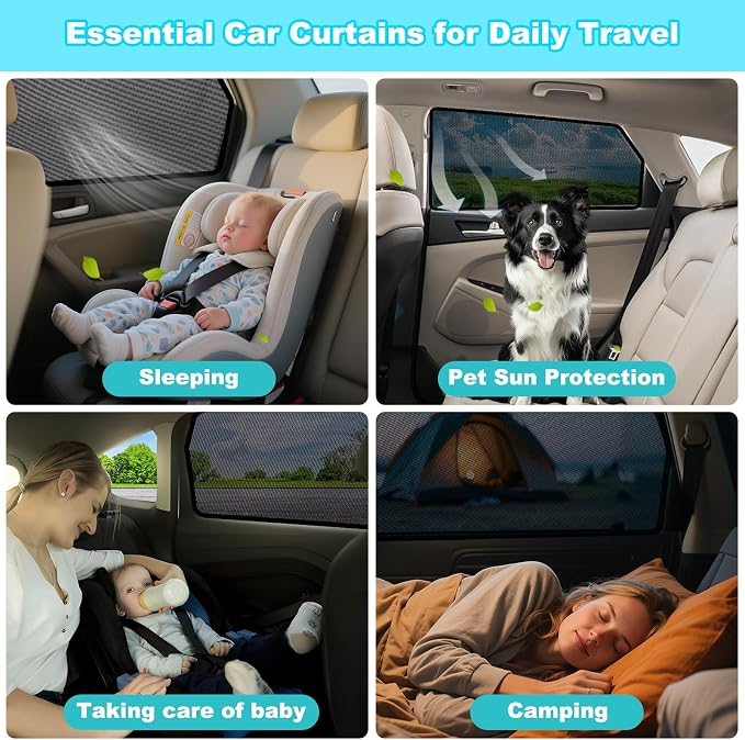 XCBYT 2015-2020 Tucson Window Shades, 4-Pack Magnetic Cooling Mesh | Blocks heat for camping & baby sleeping. Front shades are partial for rearview mirror. Wait 24h for clips to set - Image 7