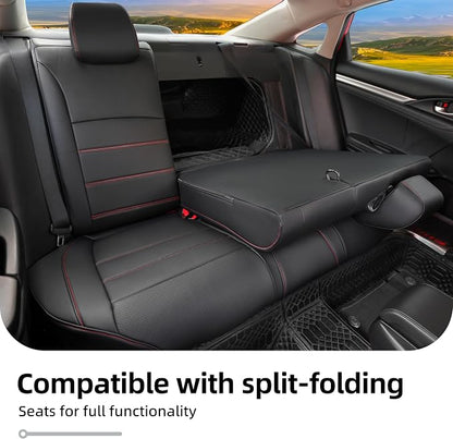 Lolcar Custom Fit Civic Seat Covers for Honda Civic Sedan 2016 2017 2018 2019 2020 2021 EX,EX-L,EX-T,Touring,LX-P,Sport - 5-Seats Leather Full Set，Black red line(60/40 Split Seatback-with Armrest) - Image 7