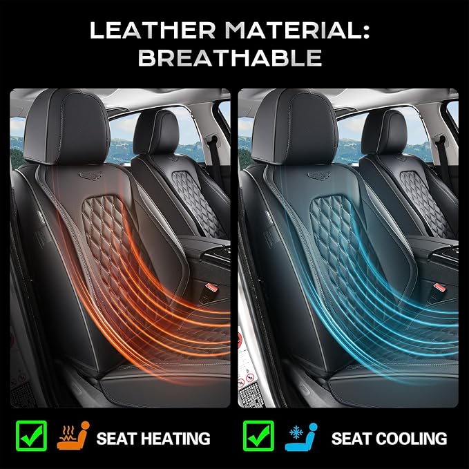 Coverado Front Seat Covers, Waterproof Nappa Leather Anti-Scratch Protectors, Universal Fit for Sedans, SUVs, Pickups, Car Accessories, Waterproof Seat Covers-Black - Image 3