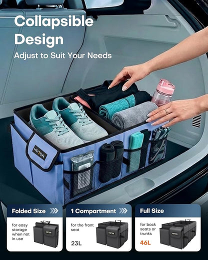 HOTOR Trunk Organizer - Foldable Car Organizer for SUVs & Sedans Storage | Sturdy Car Organization for Men & Women, Car Accessories, Tools, Sundries, Blue, 2 Compartments, 21.3" x 12.6" x 10.6" - Image 5