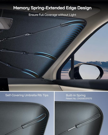 Pigenius Windshield Sun Shade Umbrella for Mercedes-Benz GLE SUV 2020-2026. Foldable Umbrella Sunshade with Silver Heat Shield to Keep Cool UDS - Image 3