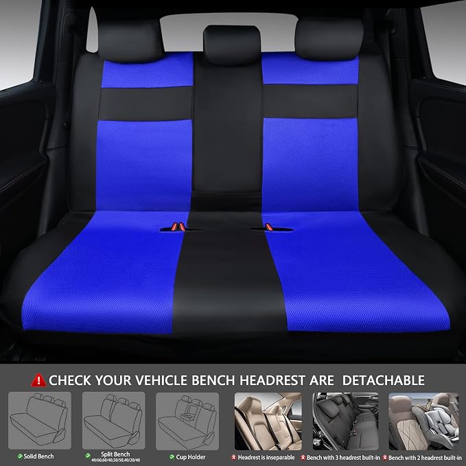 CAR PASS Leather 3D Foam Back Support Car Seat Covers Full Set Air Mesh Automotive Seat Covers, All Season Car Seat Cover Fit Automotive,SUV,Sedan,Van, Airbag Compatible Elegance(Black and Blue Royal) - Image 4