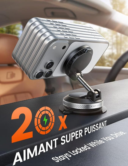 Lamicall 15W for MagSafe Car Mount Charger, 360° Wireless Car Phone Holder | Dual USB-C Ports Magnetic Phone Holder for Car, 70 LBS Vacuum Suction Phone Mount for iPhone 17 16 Pro Max Truck Jeep Silver - Image 5