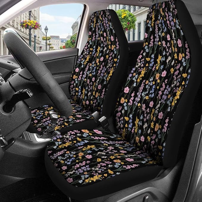 GENANY Floral Car Seat Covers, 2-Piece Front Seat Set | 2-piece polyester front seat cover set, each 49.5 x 19.6 inches, with adjustable straps and hooks - Image 3