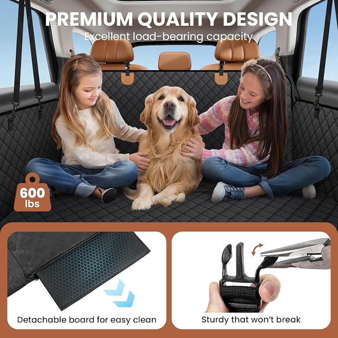 A-Pce 600D Heavy Duty Dog Car Seat Cover for Back Seat, 2026 Upgraded | Hard Bottom Back Seat Extender for Pets- Holds 600lbs, Waterproof Scratch Proof Nonslip Dog Hammock for Cars Trucks and SUVs - Image 4