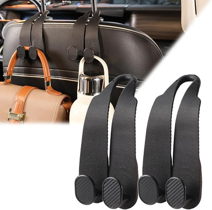 WEIHAO Purse Hook for Car Headrest, Silicone Car Seat Back Storage Hook, Twin Hooks Carbon Fiber Textured Car Headrest Hangers, Bag Holder for Sedan, Trucks, SUVs, Most Vehicles (Black-2PCS) by WEIHAO