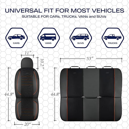 Skechers Air-Cooled Memory Foam Seat Covers,Mesh Thick Car Seat Covers,Piping Leather Car Seat Cover,Airbag Compatible,Automotive Comfort for Most Cars, Vans, Trucks, SUV(Orange, Full Set) - Image 6