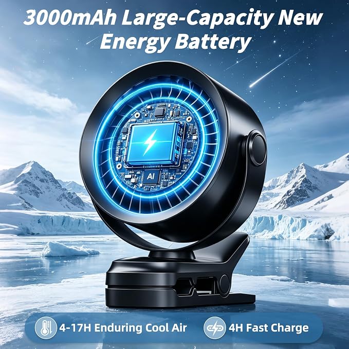 Portable Clip on Fan, Rechargeable USB Desk Fan with Turbo Airflow, 100 Speeds LED Display, 360° Rotation, Small Quiet Battery Powered Fan for Stroller Outdoor Travel Camping Golf Cart, Black - Image 7