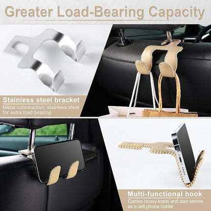 LivTee Upgraded Superior Leather Car Seat Back Headrest Hook, 2 in 1 Auto Seat Hook Hangers Holder Organization Interior Accessories for Purses Coats Umbrellas Grocery Bags Handbag (Beige) - Image 4