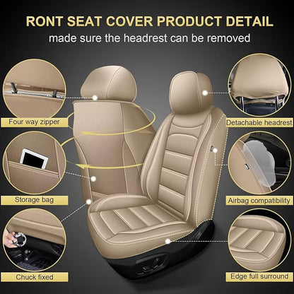 IKABEVEM Car Seat Covers for Chevrolet/Chevy Cruze 2011-2019, 2-Pack Front | Luxury Fuax Leather, Waterproof, Airbag Compatible, Easy to Install, Scratch‑Resistant Seat Protection, Beige - Image 2