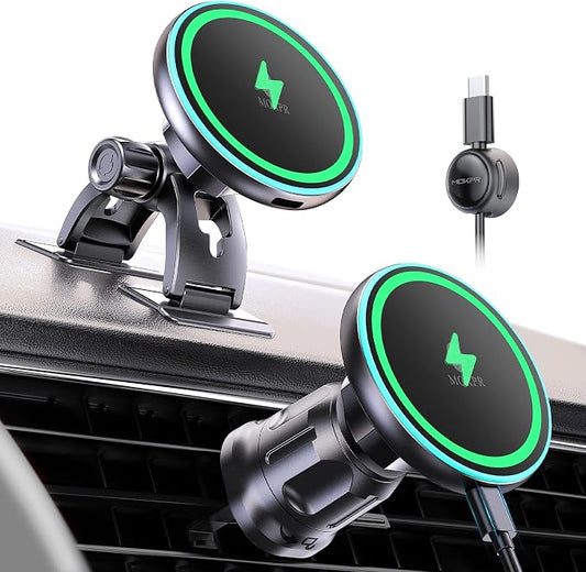 for iPhone Magsafe Car Mount Charger Vent-LED Wireless Car Charger | Magnetic Car Phone Holder HandsFree Car Mount Fast Car Charger for iPhone 17/16/15/14/13/12 Series by MOKPR
