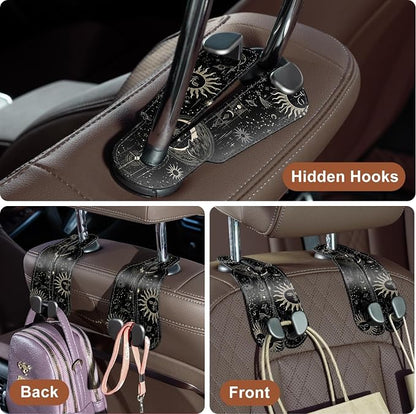 CoBak Purse Hook for Car - Universal Premium Stitched Leather and Aluminum-Magnesium Alloy Double Car Seat Back Storage Hook for Purses, Handbags, Bags (2 Pack),Star Mark - Image 4