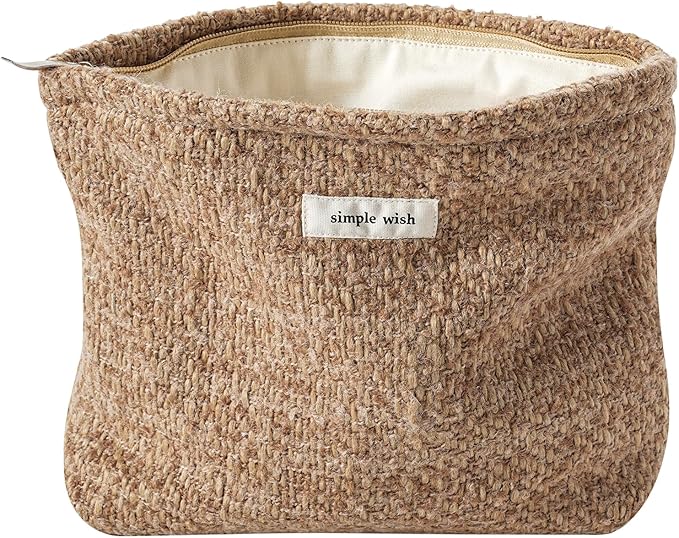 RSRSLEII Travel Woven Woolen Makeup Bag, Vintage Toiletry Bag(04Brown Wool) | Aesthetic Portable Cosmetic Bag with Zipper, Cute Makeup Pouch with Canvas Lining, Car Storage Bag for Women and Girls by RSRSLEII