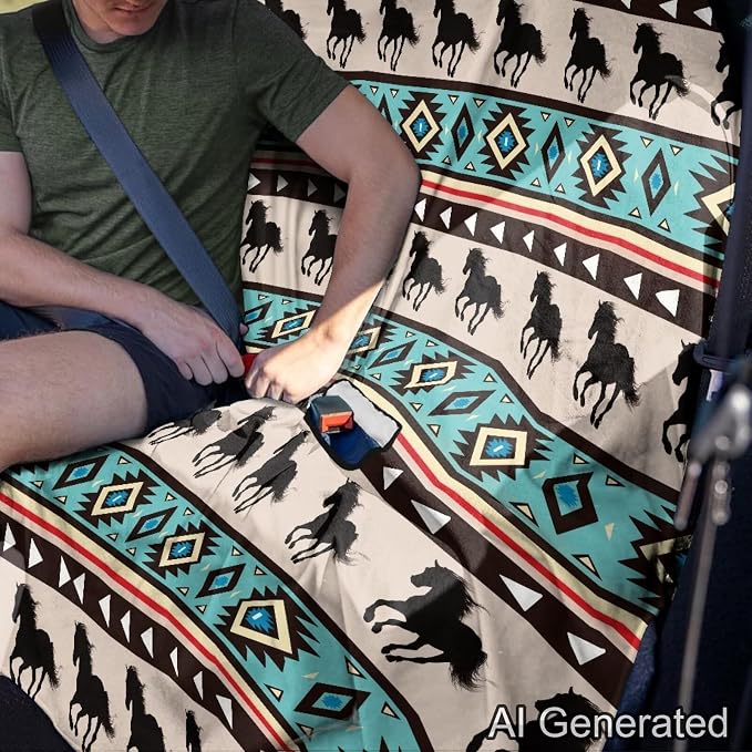 Aztec Horse Southwest American Tribal Print Back Seat Cover for Car Trucks Van SUV, Waterproof Rear Bench Towel Seat Covers for Dogs and Kids, Sweat-Absorbent Automotive Backseat Protector - Image 4