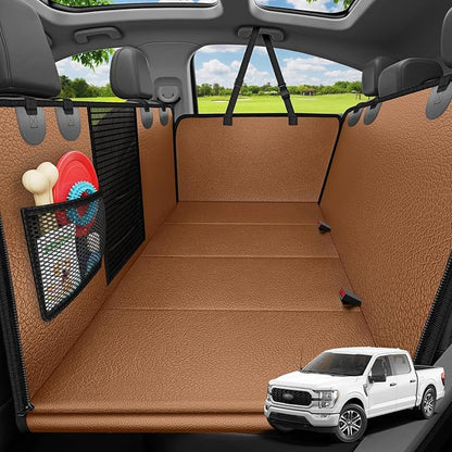 URPOWER XL Hard Bottom Dog Seat Cover for Full-Size Truck Back Seat | 400 lbs Support, 45% More Space, PU Leather, Waterproof, Scratch Resistant, Non-Slip, Mesh Window, Dog Seat Belt Included by URPOWER