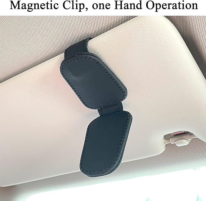 KIWEN 2 Packs Sunglasses Holders for Car Visor, Magnetic Leather Glasses Eyeglass Clip for Car, Ticket Card Clip Sunglasses Mount, Car Visor Accessories Gadgets (2, Black) - Image 2