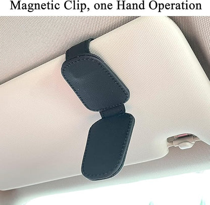 KIWEN 2 Packs Sunglasses Holders for Car Visor, Magnetic Leather Glasses Eyeglass Clip for Car, Ticket Card Clip Sunglasses Mount, Car Visor Accessories Gadgets (2, Black) - Image 2