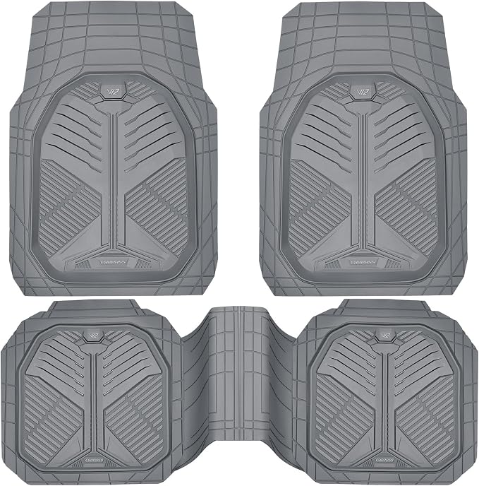 CAR PASS Heavy Duty Rubber Car Mats, Deepdish All Weather Floor Mats for Car Full Set, Universal Automotive Mats Trim to Fit for Sedans SUVs Trucks, Waterproof Anti-Slip Deep Tray 3 Pieces Dark Gray by CARPASS