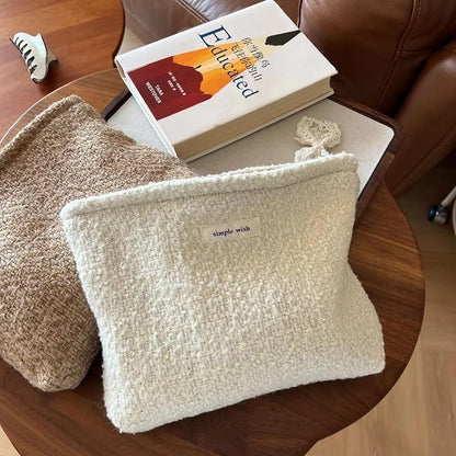 RSRSLEII Travel Woven Woolen Makeup Bag, Vintage Toiletry Bag(03Beige Wool) | Aesthetic Portable Cosmetic Bag with Zipper, Cute Makeup Pouch with Canvas Lining, Car Storage Bag for Women and Girls - Image 5