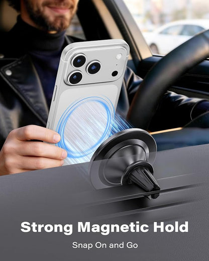 A2C for MagSafe Car Mount, 2 Pack Magnetic Phone Holder for Car Vent | 17 N54 Magnets, One-Piece No Assembly, Silicone-Coated Metal Clips, 360°Adjustable Car Phone Holder Vent for Magsafe iPhone - Image 2