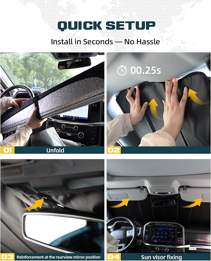 Trumgeta Custom Fit Windshield Sun Shade Fit for Toyota Tacoma 2016-2023, Complete Light & UV Blocking Foldable Sunshade 3rd Gen Tacoma Accessories - Image 7