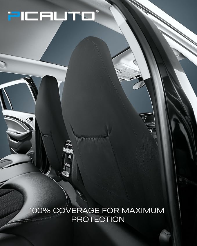 PIC AUTO Leather Car Seat Covers, Sports Carbon Fiber & Mesh Design, High-Back Two Front Set, Waterproof Automotive Seat Covers, Airbag Compatible, Universal Fit for Most Cars (Black & Gray) - Image 5