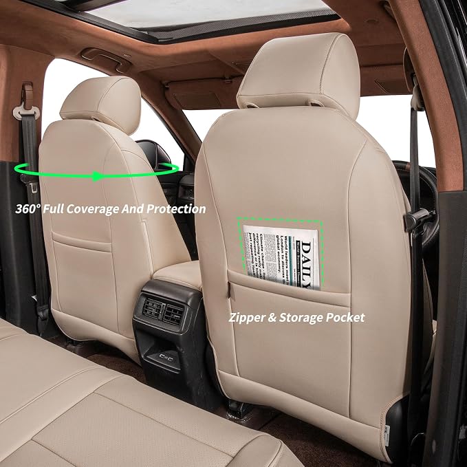 Custom Seat Covers for 2017-2022 Honda CR-V,Premium Faux Leather Car Seat Cover Set,Full Set Waterproof SUV Seat Protector,Armrest Covers Included (Beige) - Image 2