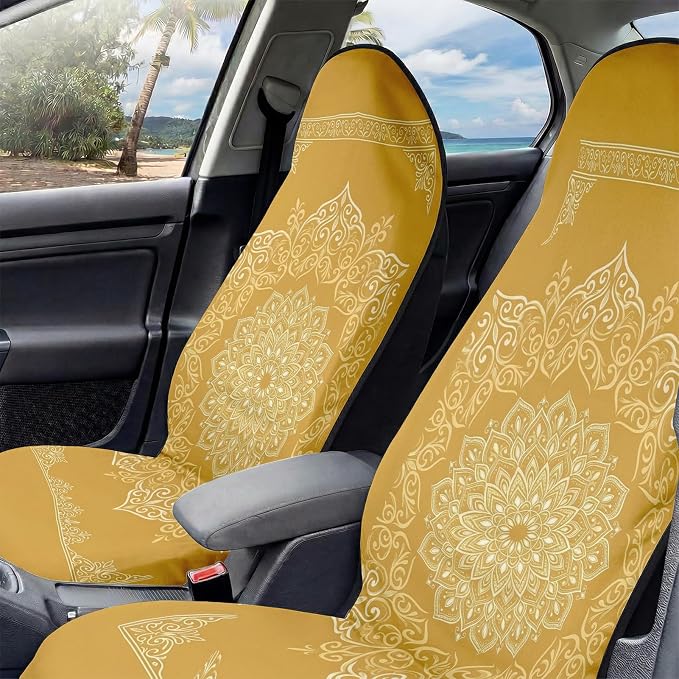 2 Pack Car Seat Towel Covers for Gym, Front Seats, Mandala Gold | Ethnic Sweat Protector for Front Seats Premium Thickened with Elastic Strap Breathable & Quick Dry Machine Washable Running - Image 5