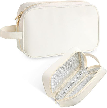 Kacctyen Insulated Makeup Bag for Car Women Cosmetics Bag Heat-resistant Travel Makeup Organizer Waterproof Skincare Case from Melting Freezing Winter Valentines Gift for Women(Medium,Portable,Cream) by Kacctyen