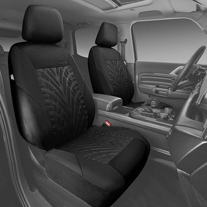 CAR PASS Car Seat Covers Two Front Only for Car, 3D Tyre Print Automotive Interior Covers, Airbag Compatible, Quick Setup Universal Fit Seat Covers for Car, Truck, SUV(Black) - Image 2
