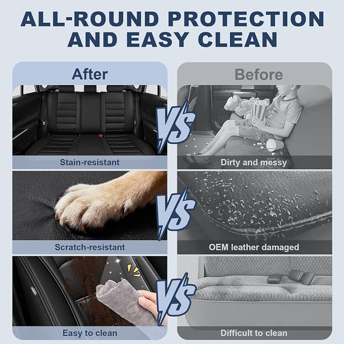 IKABEVEM Car Seat Covers Custom Fit for Honda Accord 2018-2022 Full Set | Waterproof Faux Leather,Scratch Resistant,Fully Wrapped,Easy to Install & Wipe Clean,Black Interior Seat Protector - Image 5