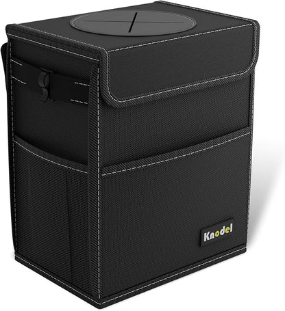 K KNODEL 2 Gallon Black Leak-Proof Waterproof Car Trash Can with Lid | Waterproof Car Garbage Can with Liner, Hanging Trash Bag for Car, Suv, Van, Truck by K+KNODEL