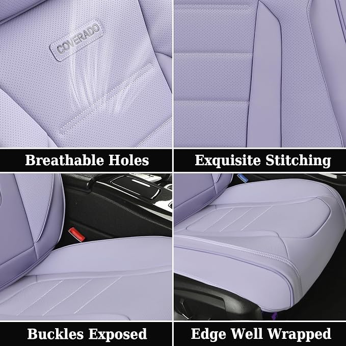 Coverado Car Seat Covers Front, Seat Covers for Cars, Waterproof 2-Pack Car Seat Cushions, Leather Carseat Seat Protectors, Universal Seat Covers Fit for Most Sedans SUV Pick-up Trucks(Purple) - Image 5