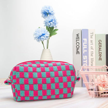 Checkered Makeup Bag for Purse, Small Cosmetic Pouch,Magenta Green,2 Pack | Cute Zipper Makeup Organizer for Women, Travel Essentials, Toiletries, Makeup Brushes, Beauty Accessories&Bridesmaid Gifts - Image 2