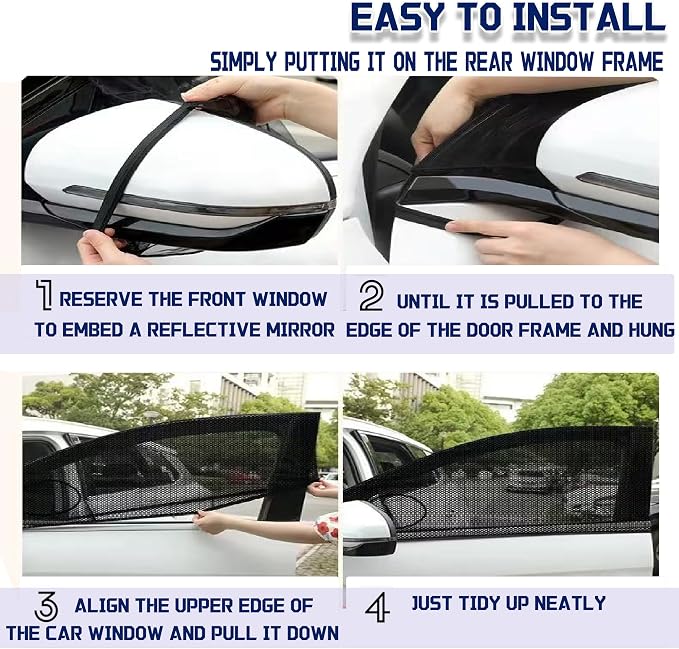Car Front Window Shades, OUTTDID 2 Pack Side Window Sun Shades,Stretchy Mosquito Net Cover Fit Cars SUVs - Up to 31.5”x49.6” - Image 4
