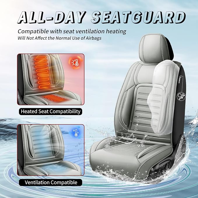 Fit Corolla Car Seat Covers for Toyota Corolla 2000-2025 2026 -Premium Leather, Waterproof，Breathable，All-Weather Seat Cushion Protecto & Airbag Compatible, 2 Front Seat Gray - Image 4