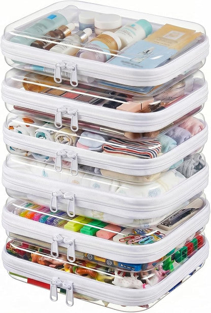 Clear Hard Shell Zipper Cases (6 Packs), Plastic Hard Sided Zippers Pouches Clear Hardshell Pencil Case For Storage, Diaper Bag Organizer Bliss Bins 6*Medium by CarryEpic
