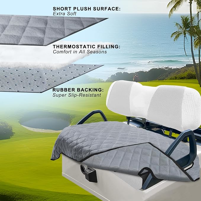 YOKYHOM Golf Cart Seat Covers, Thickened Short Plush Seat Towel Blanket with Non-Slip Backing, Soft & Heavy Duty, Fits Most 2 & 4 Passenger EZGO Yamaha Club Car, 51"x30.5", Light Gray - Image 2