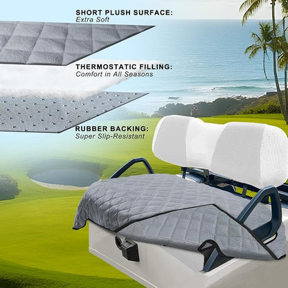 YOKYHOM Golf Cart Seat Covers, Thickened Short Plush Seat Towel Blanket with Non-Slip Backing, Soft & Heavy Duty, Fits Most 2 & 4 Passenger EZGO Yamaha Club Car, 51"x30.5", Light Gray - Image 2