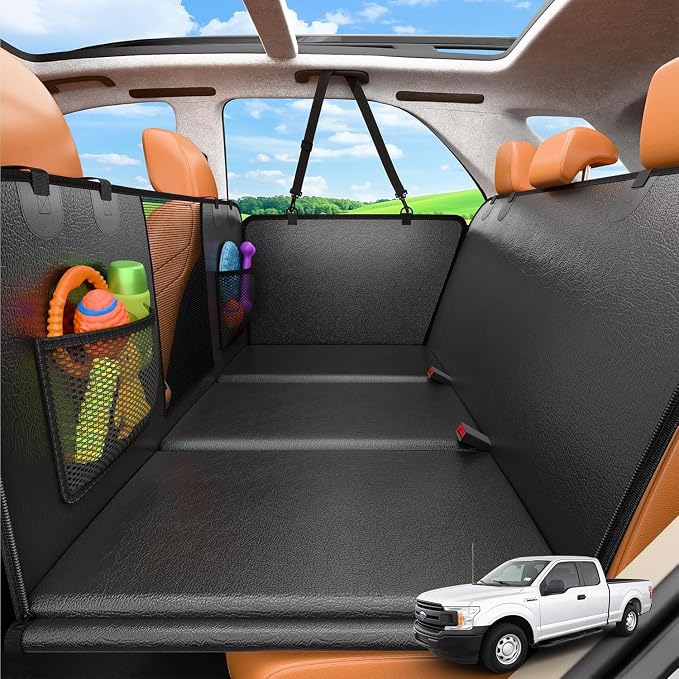 URPOWER PU Leather Dog Back Seat Extender for Extended Cab Trucks | Supports 550 lbs, Stable 3-Panel Hard Bottom, Added High-Density Foam for Comfort, 100% Waterproof, 45% More Space by URPOWER