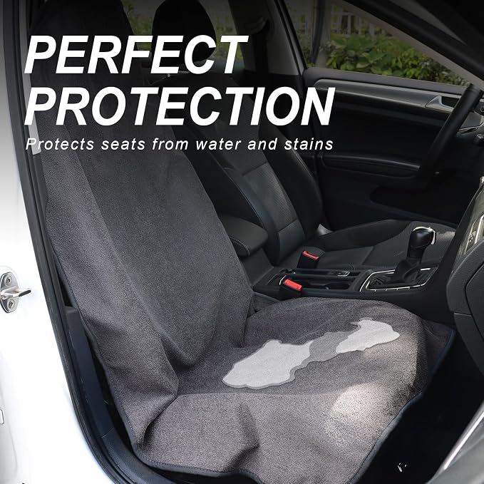 Sweat Towel Car Seat Cover Protector Front Seats for Gym Workout, Running, Swimming, Beach and Hiking, Waterproof Universal Seat Cover for Car, Trucks, Van & SUV (1, Pure Grey, Front) - Image 3